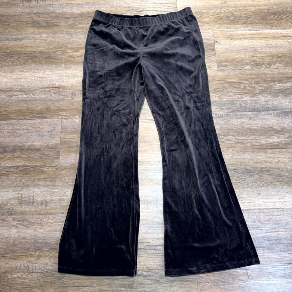 No Boundaries Pants Womens Large Black Velour Flared-Leg Stretch Elastic Waist